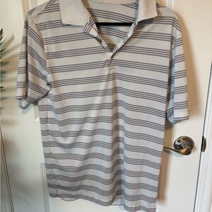 Nike Gray and White Striped Polo Shirt